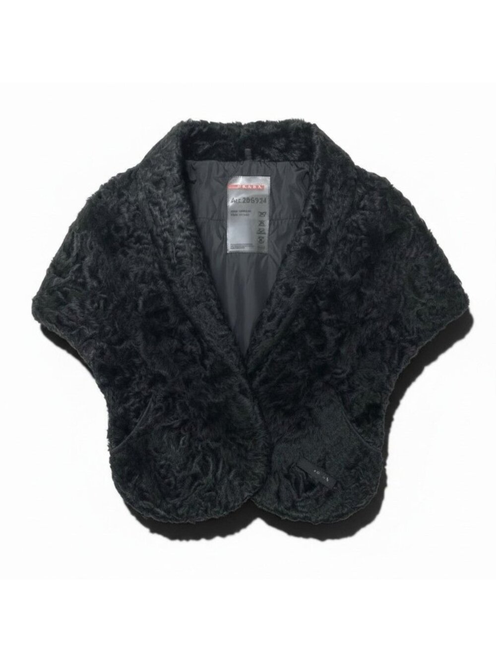 Prada Prda Calgum Lamb Pocono Fur Poncho Large Shawl Black Scarf